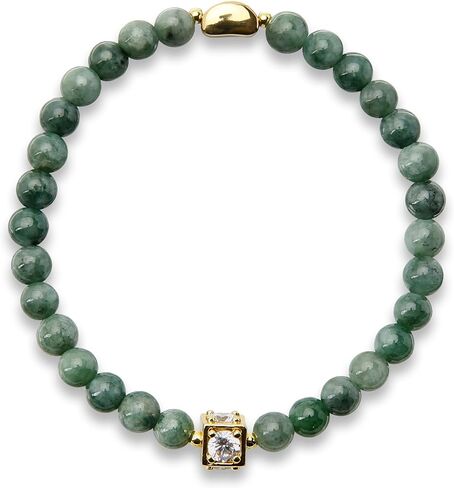 Nature Jade Bracelet for Women, 6mm Real Green Jade Bangle Bracelet with 18K Gold-Plated Accents, Feng Shui Good Karma and Luck Bracelet for Wealth and Prosperity, Healing Yoga Meditation Jewelry in Saudi Arabia