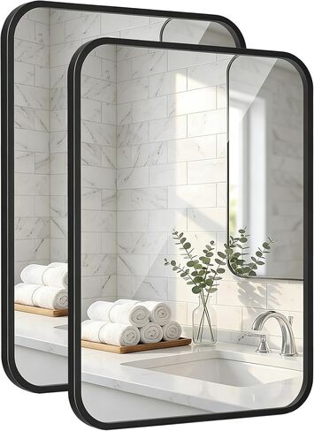2-Pack 24x36 Inch Matte Black Bathroom Vanity Mirrors | Flush Mount Deep Set Metal Wall Mirror for Over Sink | HD Shatterproof Glass, Rustproof in Saudi Arabia