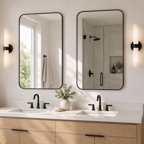 2-Pack 24x36 Inch Matte Black Bathroom Vanity Mirrors | Flush Mount Deep Set Metal Wall Mirror for Over Sink | HD Shatterproof Glass, Rustproof in Saudi Arabia
