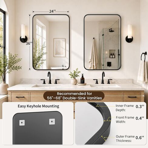2-Pack 24x36 Inch Matte Black Bathroom Vanity Mirrors | Flush Mount Deep Set Metal Wall Mirror for Over Sink | HD Shatterproof Glass, Rustproof in Saudi Arabia