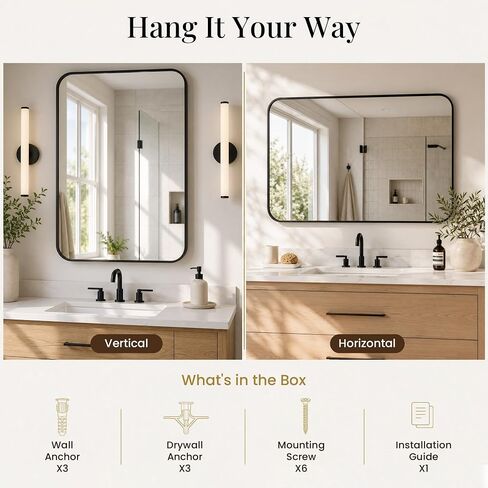 2-Pack 24x36 Inch Matte Black Bathroom Vanity Mirrors | Flush Mount Deep Set Metal Wall Mirror for Over Sink | HD Shatterproof Glass, Rustproof in Saudi Arabia