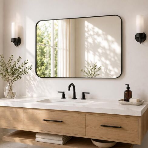 2-Pack 24x36 Inch Matte Black Bathroom Vanity Mirrors | Flush Mount Deep Set Metal Wall Mirror for Over Sink | HD Shatterproof Glass, Rustproof in Saudi Arabia