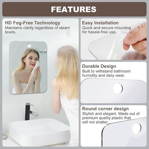 Shower Mirror Fogless for Shaving Anti-Fog Frameless Wall Hanging Makeup,11.02" L x 7.87" W,Darkgrey in Saudi Arabia