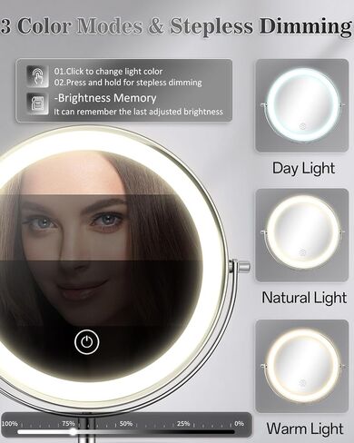 vpu Makeup Mirror with Lights, 1X/30X Lighted Magnifying Mirror Height Adjustable, 3000mAh Rechargeable Double Sided Vanity Mirrors with 3 LED Lighting and Adjustable Brightness for Desk Women Gift in Saudi Arabia