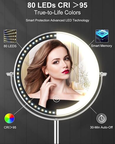 vpu Makeup Mirror with Lights, 1X/30X Lighted Magnifying Mirror Height Adjustable, 3000mAh Rechargeable Double Sided Vanity Mirrors with 3 LED Lighting and Adjustable Brightness for Desk Women Gift in Saudi Arabia