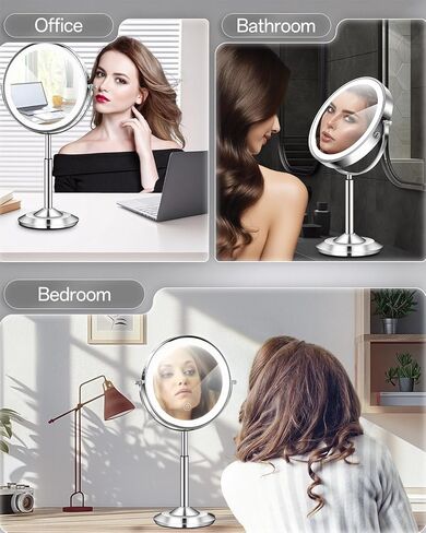 vpu Makeup Mirror with Lights, 1X/30X Lighted Magnifying Mirror Height Adjustable, 3000mAh Rechargeable Double Sided Vanity Mirrors with 3 LED Lighting and Adjustable Brightness for Desk Women Gift in Saudi Arabia