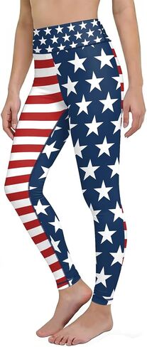 Women's 4th of July Leggings, USA Flag High-Waist Workout Yoga Pants, American Flags Tights (US, Alpha, Small, Regular, Regular, Blue) in Saudi Arabia