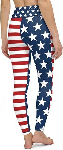 Women's 4th of July Leggings, USA Flag High-Waist Workout Yoga Pants, American Flags Tights (US, Alpha, Small, Regular, Regular, Blue) in Saudi Arabia