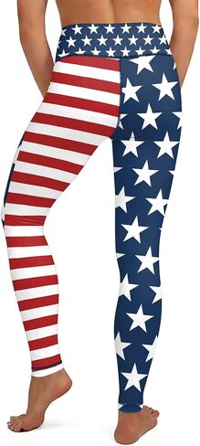 Women's 4th of July Leggings, USA Flag High-Waist Workout Yoga Pants, American Flags Tights (US, Alpha, Small, Regular, Regular, Blue) in Saudi Arabia