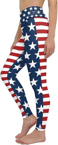 Women's 4th of July Leggings, USA Flag High-Waist Workout Yoga Pants, American Flags Tights (US, Alpha, Small, Regular, Regular, Blue) in Saudi Arabia