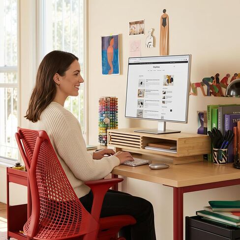 Monitor Stand Riser with Sliding Door, Desk Shelf with Storage (Natural Bamboo, 38 Inch) in Saudi Arabia