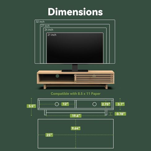 Monitor Stand Riser with Sliding Door, Desk Shelf with Storage (Natural Bamboo, 38 Inch) in Saudi Arabia