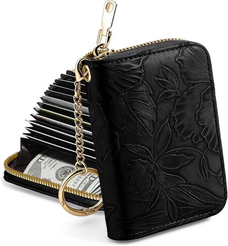 credit card holder for women，Embossed leather Rfid wallet women， KeyChain Wallet in Saudi Arabia