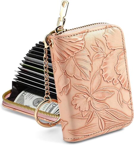 credit card holder for women，Embossed leather Rfid wallet women， KeyChain Wallet in Kuwait