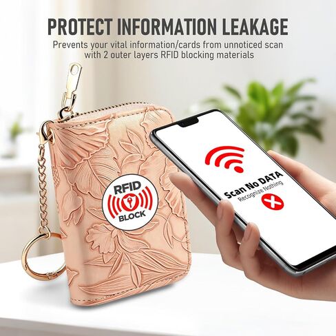 credit card holder for women，Embossed leather Rfid wallet women， KeyChain Wallet in Kuwait