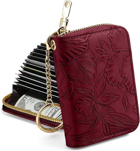 credit card holder for women，Embossed leather Rfid wallet women， KeyChain Wallet in Kuwait