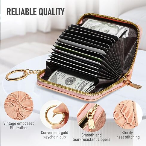 credit card holder for women，Embossed leather Rfid wallet women， KeyChain Wallet in Kuwait