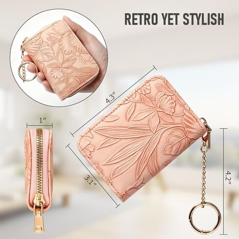 credit card holder for women，Embossed leather Rfid wallet women， KeyChain Wallet in Kuwait