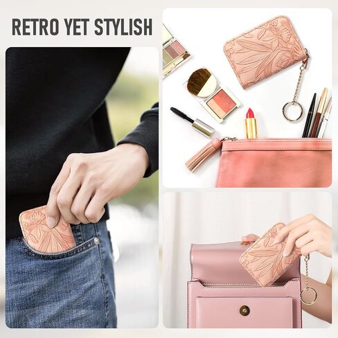 credit card holder for women，Embossed leather Rfid wallet women， KeyChain Wallet in Kuwait
