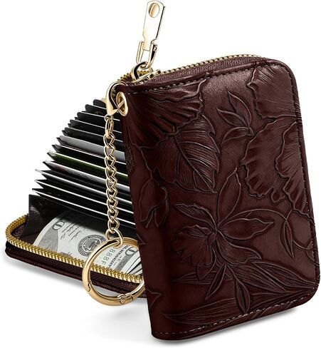 credit card holder for women，Embossed leather Rfid wallet women， KeyChain Wallet in Kuwait