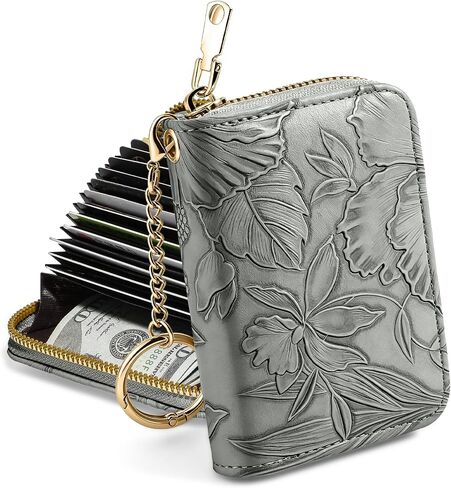 credit card holder for women，Embossed leather Rfid wallet women， KeyChain Wallet in Kuwait