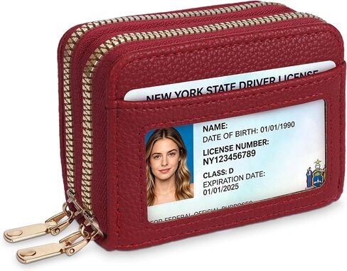 Credit Card Holder Wallet RFID Blocking, Leather Wallet for Women, Card Cases & Money Organizers with keychain Double Zipper Wallet with ID Window in Saudi Arabia