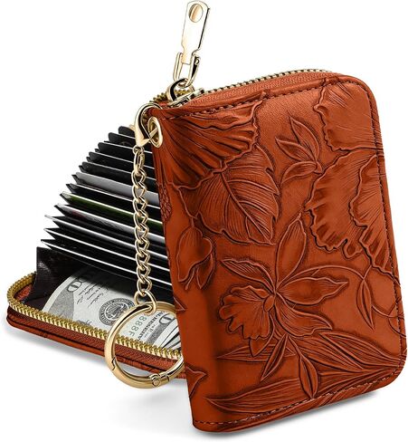 credit card holder for women，Embossed leather Rfid wallet women， KeyChain Wallet in Kuwait