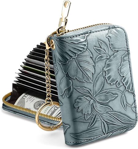 credit card holder for women，Embossed leather Rfid wallet women， KeyChain Wallet in Kuwait