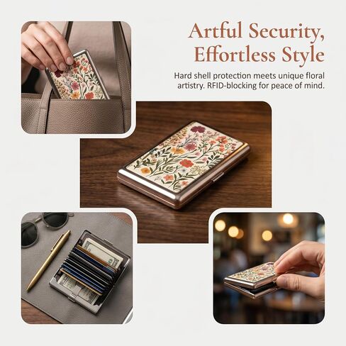 Vintage Art Deco Versatile Card & Cash Case, Slim Metal Card Holder with Floral Pattern, Portable Hard Shell Wallet for Cards/Cash/ID in Saudi Arabia