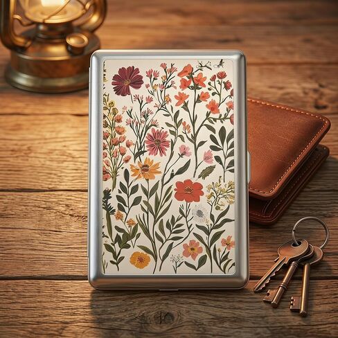 Vintage Art Deco Versatile Card & Cash Case, Slim Metal Card Holder with Floral Pattern, Portable Hard Shell Wallet for Cards/Cash/ID in Saudi Arabia