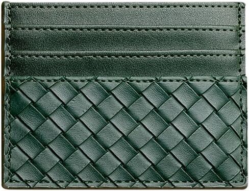 PU Leather Woven Card Holder Wallet Slim Minimalist Card Purse Small Front Pocket Wallet Portable ID Card Case with Middle Bill Compartment Green in Kuwait