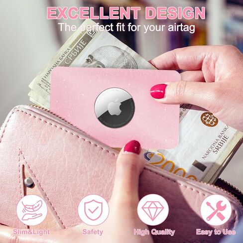 Airtag Wallet Holder Card Insert 2 Pack,Ultra Thin Card Case for Apple Airtag,Air tag Card Holder for Purse, Handbag, Backpack Wallet, Clutch Bag | Stays Hidden | Shimmering Pink in Saudi Arabia