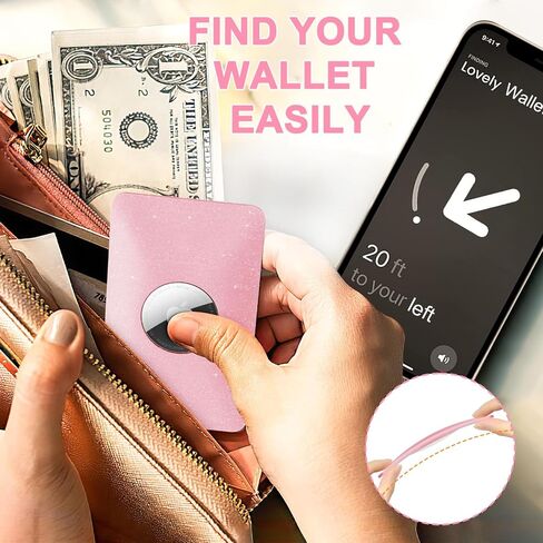 Airtag Wallet Holder Card Insert 2 Pack,Ultra Thin Card Case for Apple Airtag,Air tag Card Holder for Purse, Handbag, Backpack Wallet, Clutch Bag | Stays Hidden | Shimmering Pink in Saudi Arabia