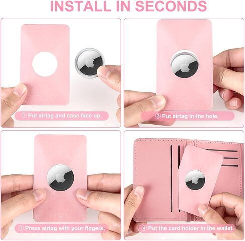 Airtag Wallet Holder Card Insert 2 Pack,Ultra Thin Card Case for Apple Airtag,Air tag Card Holder for Purse, Handbag, Backpack Wallet, Clutch Bag | Stays Hidden | Shimmering Pink in Saudi Arabia