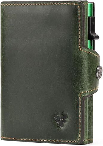 Womens Slim Minimalist Wallet Card Holder with Coin Pocket, Cash Slot, Magnetic Closure, Pop Up Aluminum Case, ID Window, Leather Wallet, RFID Blocking,6-10 Card Capacity in Kuwait