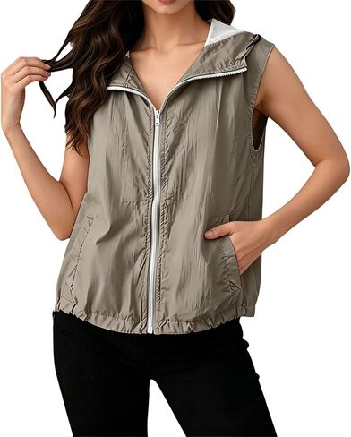 Women's Zip Up Vest with Pocekts Lightweight Softshell Sleeveless Jacket Hiking Travel Golf Running Vests for Women in Saudi Arabia