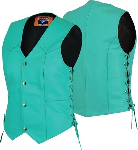 HL14501TEAL Women's Teal color side laced Leather Vest with utility Pocket for clubs, White in Saudi Arabia