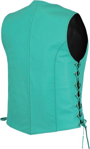 HL14501TEAL Women's Teal color side laced Leather Vest with utility Pocket for clubs, White in Saudi Arabia