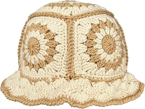 Crochet Hats for Women Cute Beanie with Sun Totem Pattern and Flared Brim Handmade Knit Bucket Hat for Summer Beach in Saudi Arabia