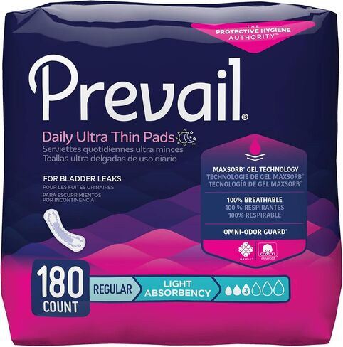 Prevail Light Absorbency Incontinence Bladder Control Pads, Regular, 180 Count in Kuwait