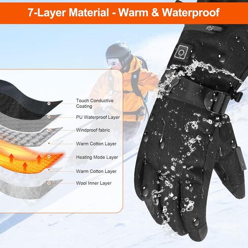 Heated Gloves for Men Women,7.4V 22.2Wh Rechargeable Heated Gloves,Full Touchscreen Waterproof Winter Gloves for Outdoor Skiing Hunting Hiking (Black, L) in Saudi Arabia
