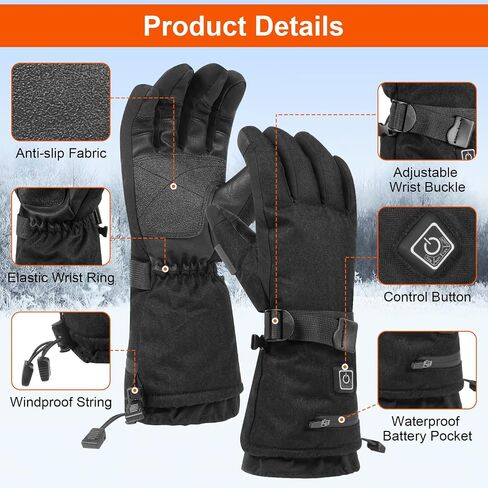 Heated Gloves for Men Women,7.4V 22.2Wh Rechargeable Heated Gloves,Full Touchscreen Waterproof Winter Gloves for Outdoor Skiing Hunting Hiking (Black, L) in Saudi Arabia