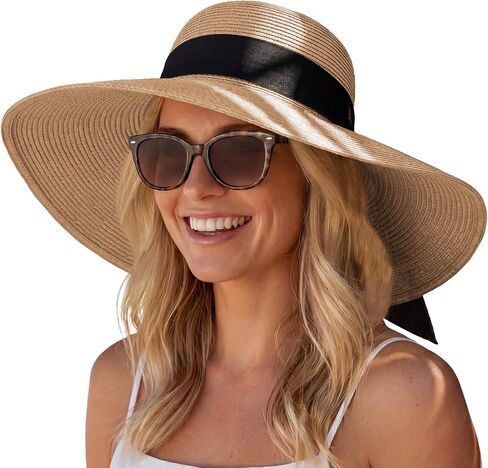 Hat Hut Wide Brim Beach Sun Hat for Women UPF 50+ UV Protection Packable Floppy Straw Hats for Summer in Saudi Arabia