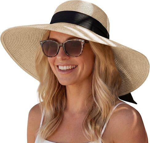 Hat Hut Wide Brim Beach Sun Hat for Women UPF 50+ UV Protection Packable Floppy Straw Hats for Summer in Saudi Arabia