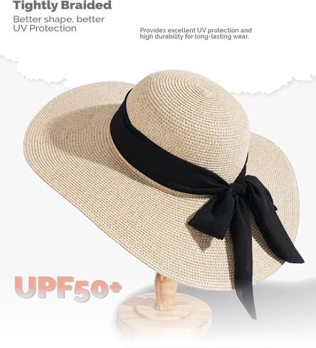 Hat Hut Wide Brim Beach Sun Hat for Women UPF 50+ UV Protection Packable Floppy Straw Hats for Summer in Saudi Arabia