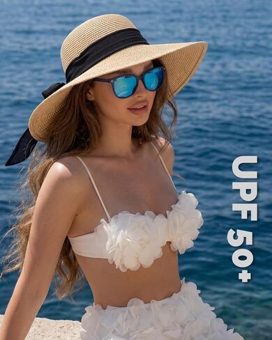 Hat Hut Wide Brim Beach Sun Hat for Women UPF 50+ UV Protection Packable Floppy Straw Hats for Summer in Saudi Arabia