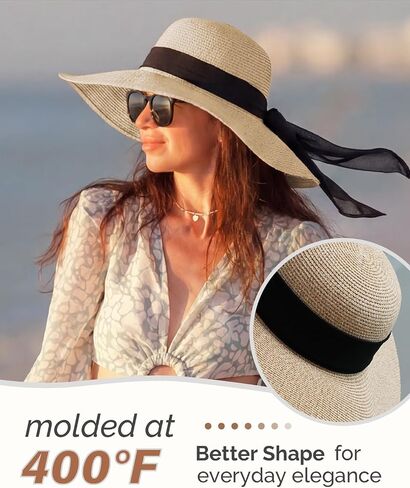 Hat Hut Wide Brim Beach Sun Hat for Women UPF 50+ UV Protection Packable Floppy Straw Hats for Summer in Saudi Arabia