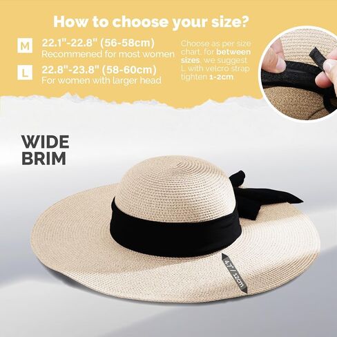 Hat Hut Wide Brim Beach Sun Hat for Women UPF 50+ UV Protection Packable Floppy Straw Hats for Summer in Saudi Arabia