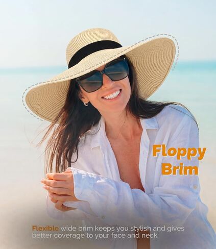 Hat Hut Wide Brim Beach Sun Hat for Women UPF 50+ UV Protection Packable Floppy Straw Hats for Summer in Saudi Arabia