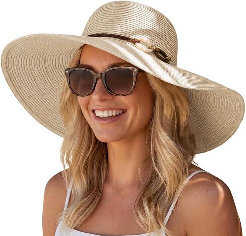 Hat Hut Wide Brim Beach Sun Hat for Women UPF 50+ UV Protection Packable Floppy Straw Hats for Summer in Saudi Arabia